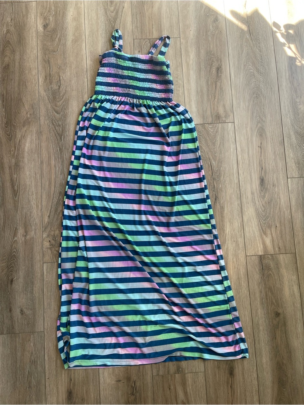 Guilty Smocked Summer Maxi Dress with Pastel Stripes